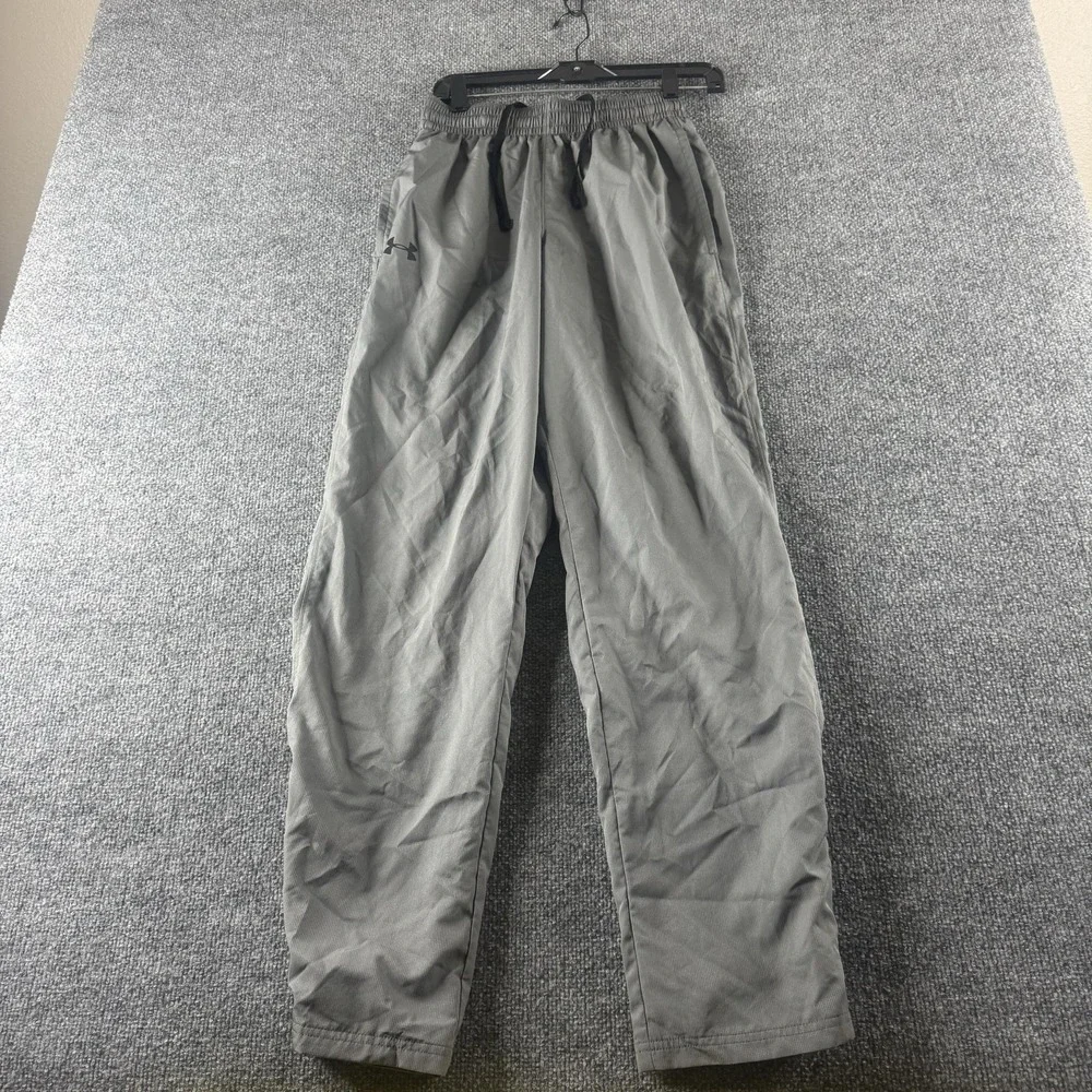 Under Armour Track Pants Mens S Gray Woven Elastic Waist Pockets Logo Loose